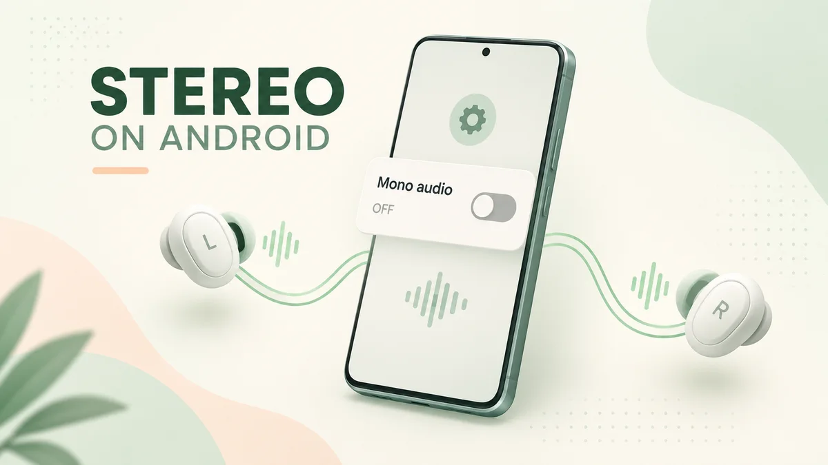 Android stereo illustration: Mono audio switched off with separate left and right earbuds